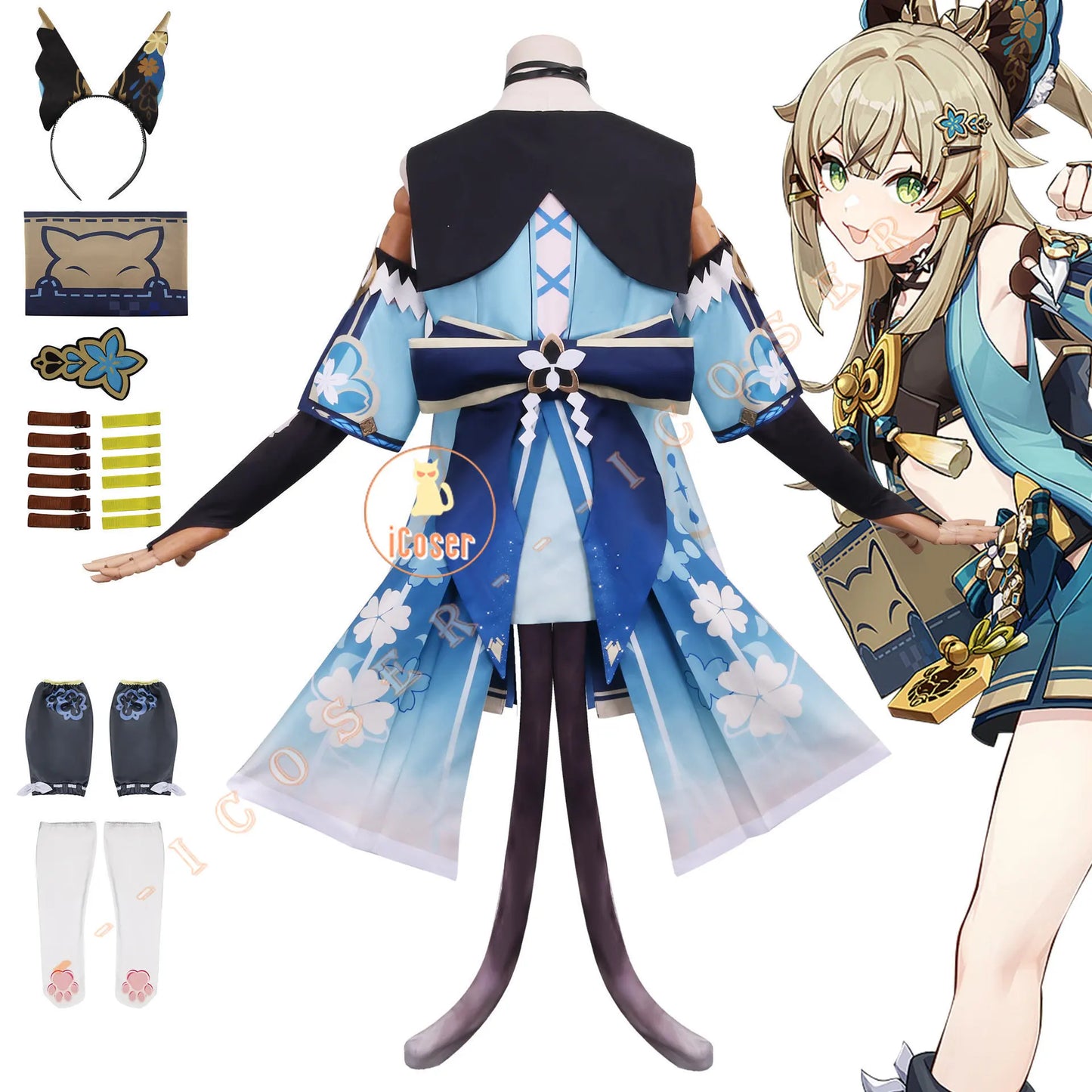 Kirara Cosplay Costume Wig Genshin Impact Game Uniform Outfit Headwear Tail Cat Upon The Eaves Vision Inazuma Party for Women