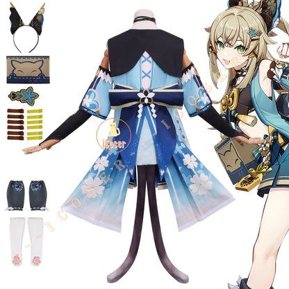 Kirara Cosplay Costume Wig Genshin Impact Game Uniform Outfit Headwear Tail Cat Upon The Eaves Vision Inazuma Party for Women