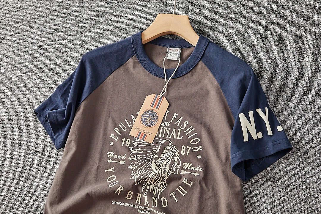 Summer New American Retro Short-sleeved O-neck Letter Printed T-shirt Men's Fashion Simple 100% Cotton Washed Casual Sport Tops