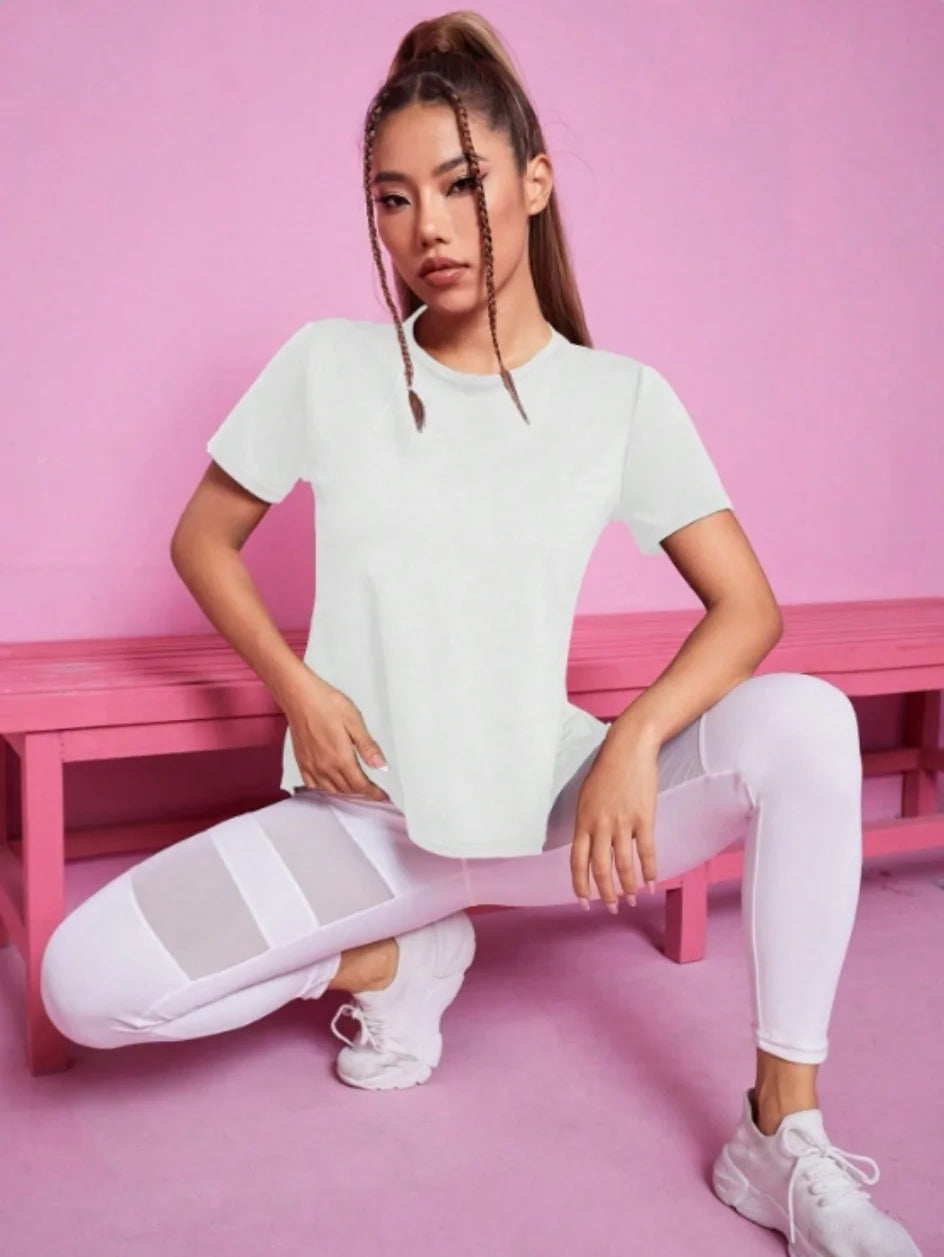 Women’s Summer Yoga T-Shirt Short Sleeve Breathable Quick Dry Mesh Back Fitness Top Loose Fit