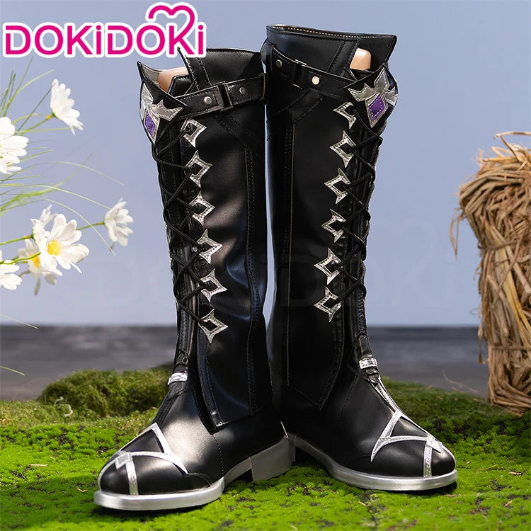 IN STOCK Flins Cosplay Shoes Game Genshin Impact DokiDoki Men Long Black Boots Kyryll Chudomirovich Flins Halloween Cosplay