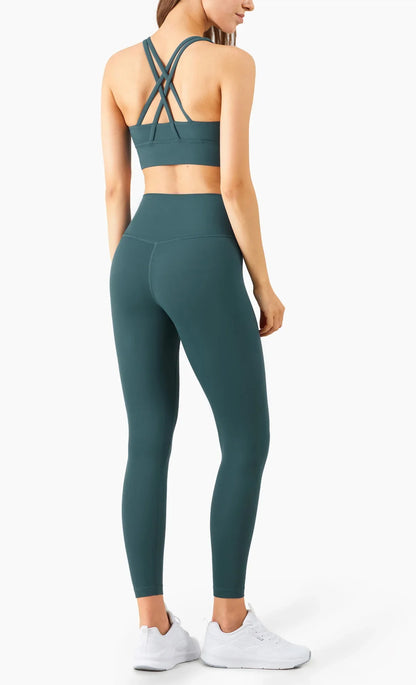 Women’s 2 Piece Yoga Set Sleeveless Cross Back Sports Bra and Leggings Athletic Tracksuit Pilates Fitness