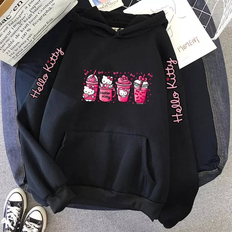 Women's Sportswear Sanrio Japan Harajuku Hello Kitty Tops Cute Clothes Pattern Hoodie Winter Long Sleeve Jacket Women Winter