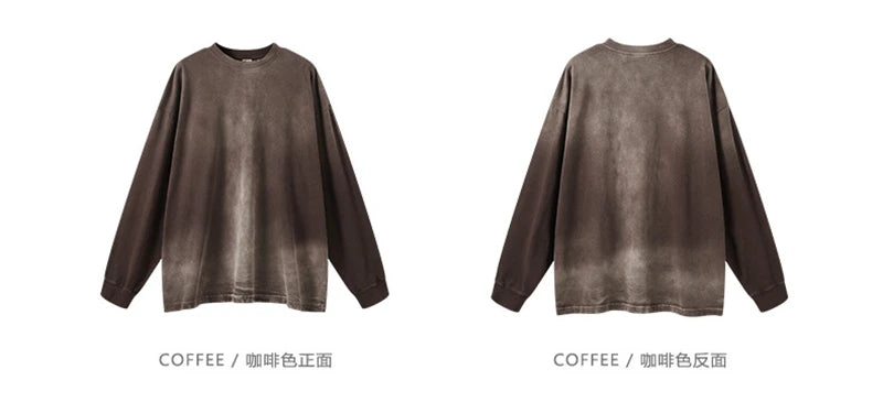 ZODF Retro Monkey Washed 260gsm Cotton T-Shirt For Men Unisex High Street Loose Full Sleeve T Shirt Brand Streetwear HY0406