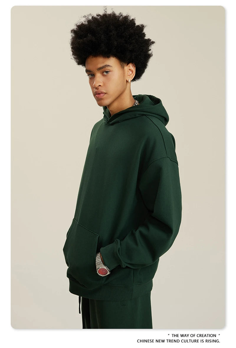 ZODF New Winter 440gsm Terry Hooded Hoodies For Men Retro Unisex Couple Loose Oversized Solid Pullovers Streetwears HY0664