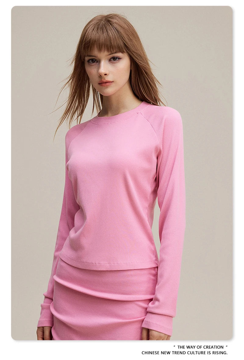 ZODF Sexy Autumn Washed 275gsm Full Sleeve T Shirt For Women Ladies Girls Slim Fit Distressed T-Shirts Tops HY1145