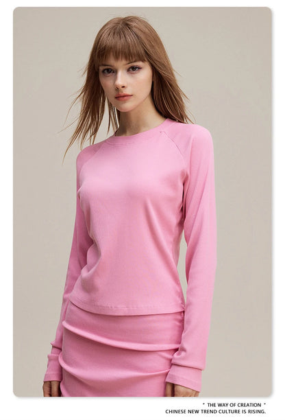 ZODF Sexy Autumn Washed 275gsm Full Sleeve T Shirt For Women Ladies Girls Slim Fit Distressed T-Shirts Tops HY1145