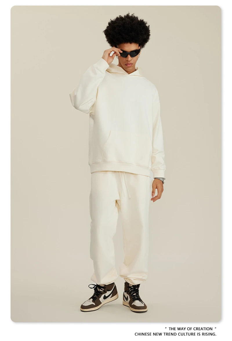 ZODF New Winter 440gsm Terry Hooded Hoodies For Men Retro Unisex Couple Loose Oversized Solid Pullovers Streetwears HY0664