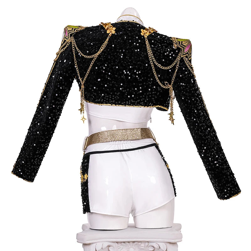 KPop Demon Hunters Rumi Cosplay Costume Black Gold Stage Costume Uniform Huntrix Performance Outfit Halloween Party Women Girls