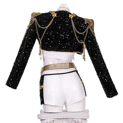 KPop Demon Hunters Rumi Cosplay Costume Black Gold Stage Costume Uniform Huntrix Performance Outfit Halloween Party Women Girls