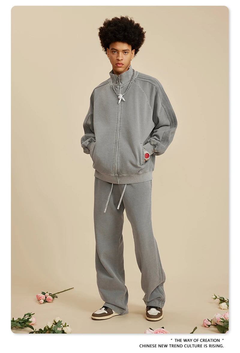 ZODF Fashion Autumn Winter Men Washed 450gsm Pants Unisex High Street Oversized Straight Trousers Streetwears HY0626