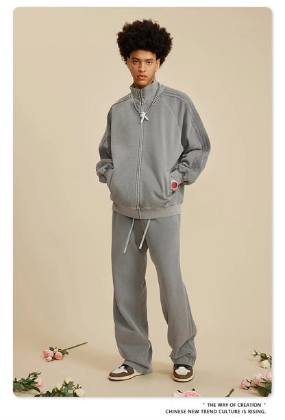 ZODF Fashion Autumn Winter Men Washed 450gsm Pants Unisex High Street Oversized Straight Trousers Streetwears HY0626