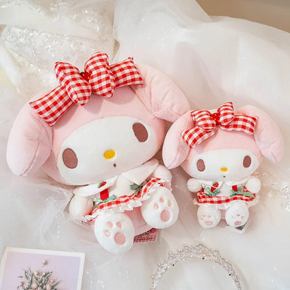 Sanrio Cartoon Plush Toy Kawali Strawberry My Melody Soft Stuffed Doll Pendant Keychain Toys Girl Kids Xmas Gift