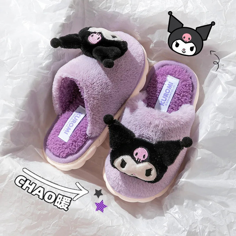 Cartoon Cute Kt Cat Melody Kuromi Cinnamoroll Autumn Winter Thick Bottom Anti Slip Slippers Home Indoor Shoes Exquisite Gifts