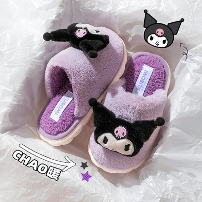 Cartoon Cute Kt Cat Melody Kuromi Cinnamoroll Autumn Winter Thick Bottom Anti Slip Slippers Home Indoor Shoes Exquisite Gifts
