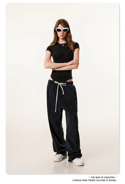 ZODF Hotsweet 2025 Women Washed Short Sleeve Bodysuits Sexy Girls Female 275gsm Slim Fit Distressed TEE Brand Tops HY1058