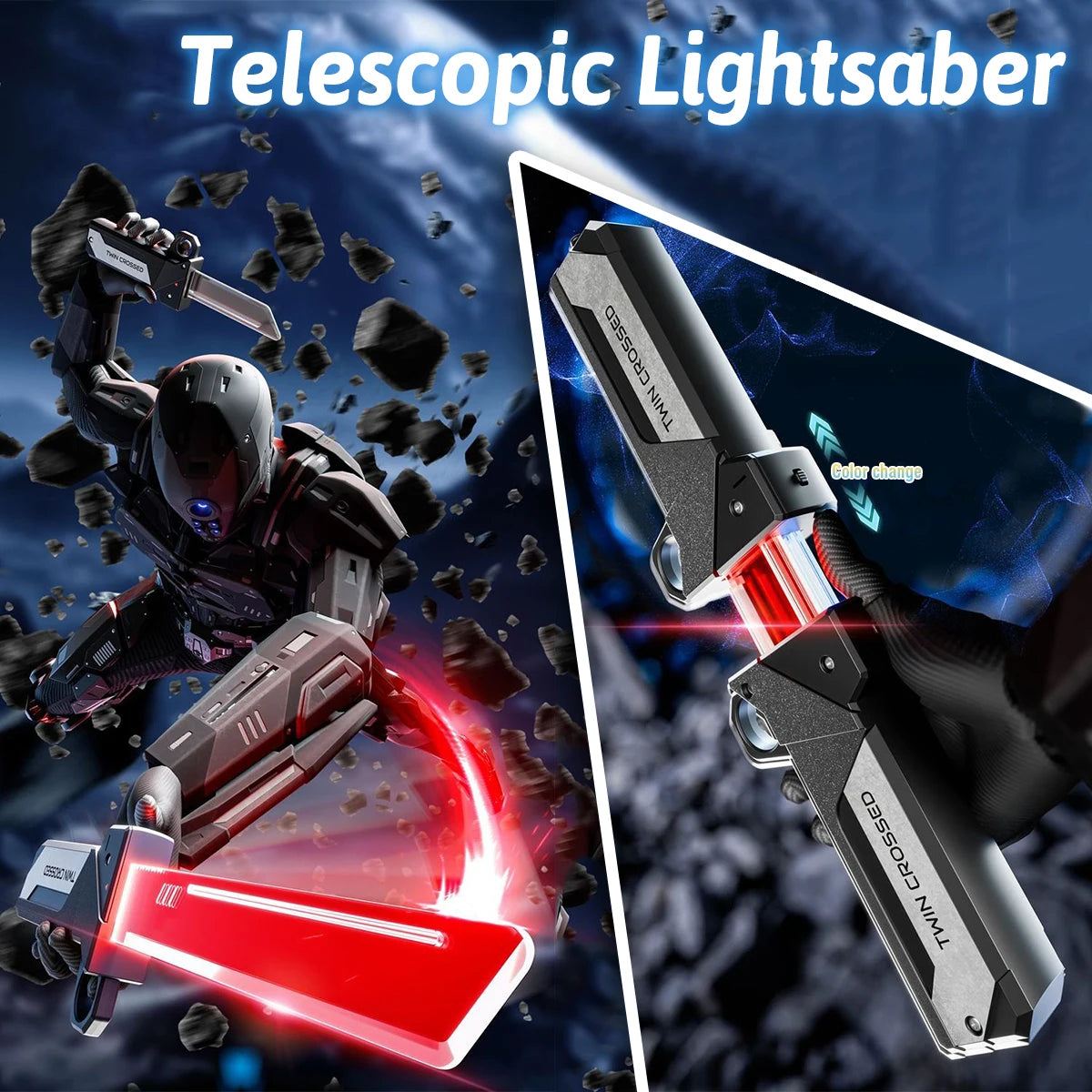Double-Bladed Lightsaber Toy with Light 2-in-1 Sword for Cosplay Role-Play Interactive Games Adults and Children