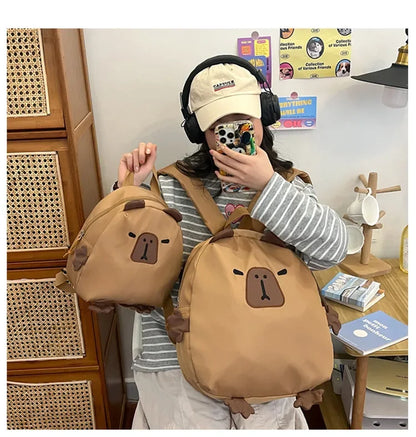 Kawaii Capybara Nylon School Bag Laptop Backpack Cartoon Children's Backpack Travel Casual Book Bags Large Capacity Backpack