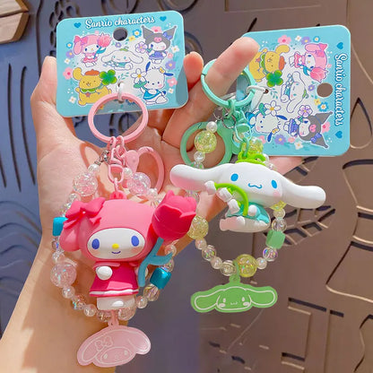 Sanrio Cartoon Animal Kuromi Pompom Purin Cinnamoroll Melody Pachacoo Pendant Keychain Key Ring Action Figure Model Toy Gifts