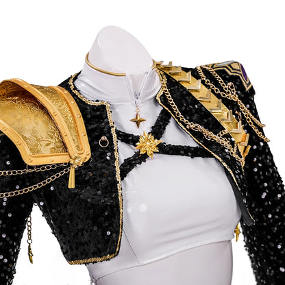 KPop Demon Hunters Rumi Cosplay Costume Black Gold Stage Costume Uniform Huntrix Performance Outfit Halloween Party Women Girls