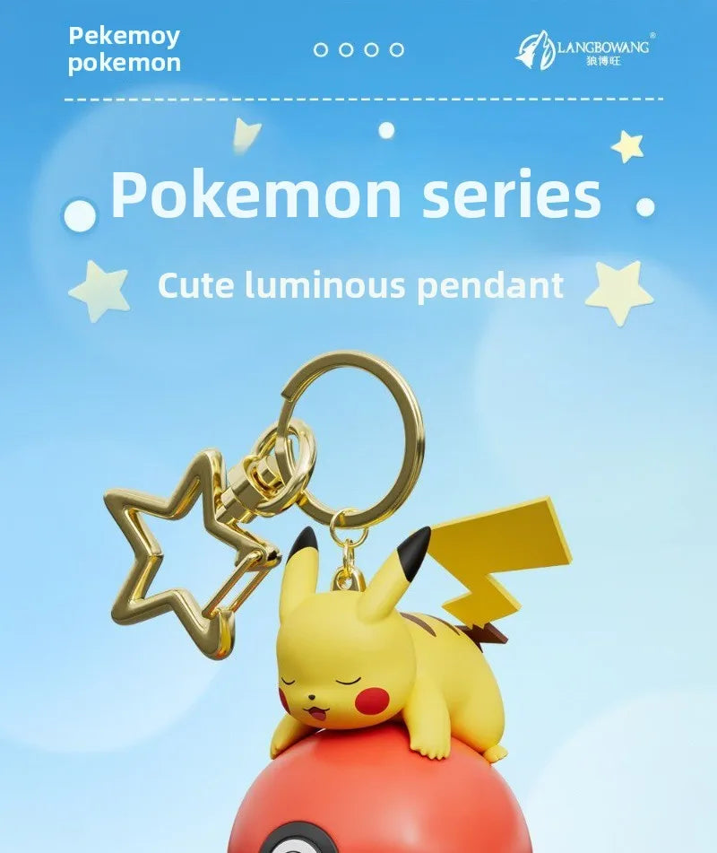 Original Pikachu Keychain with Light 7cm Cartoon Anime Doll Keyring Ornament bag decoration KeyChain Jewelry Pendant for Kids