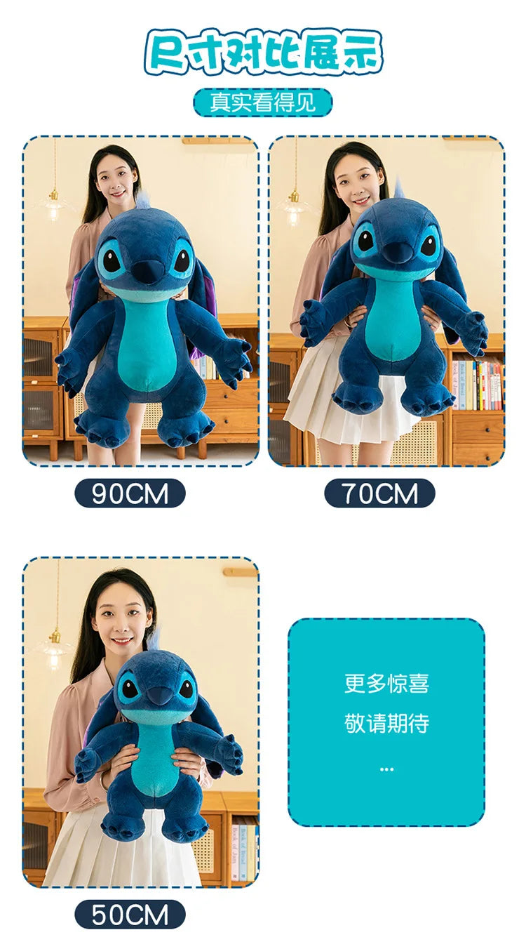 50/70/90cm Super Big Size Stitch Disney Anime Plush Stuffed Doll Angel Decoration Plushies Children Pillow Ornament Holiday Gift
