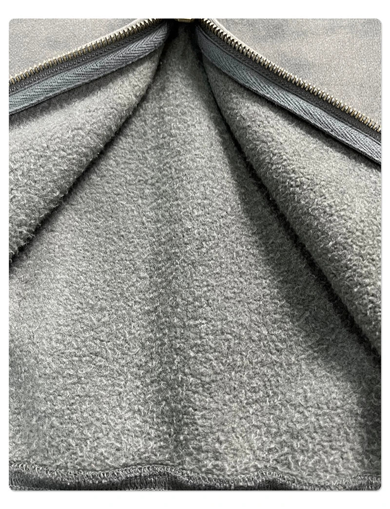 ZODF New 2025 Winter Man's Fleece Zipper Hoodies Unisex Retro 370gsm Loose Boxy Batik Washed Hooded Coats Sweatshirts HY1164