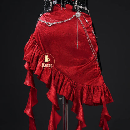 Love and Deepspace MC Cosplay Costume Midnight Waltz Red Dress Heroines New Skin Outfit Sylus Halloween Party for Women Girls