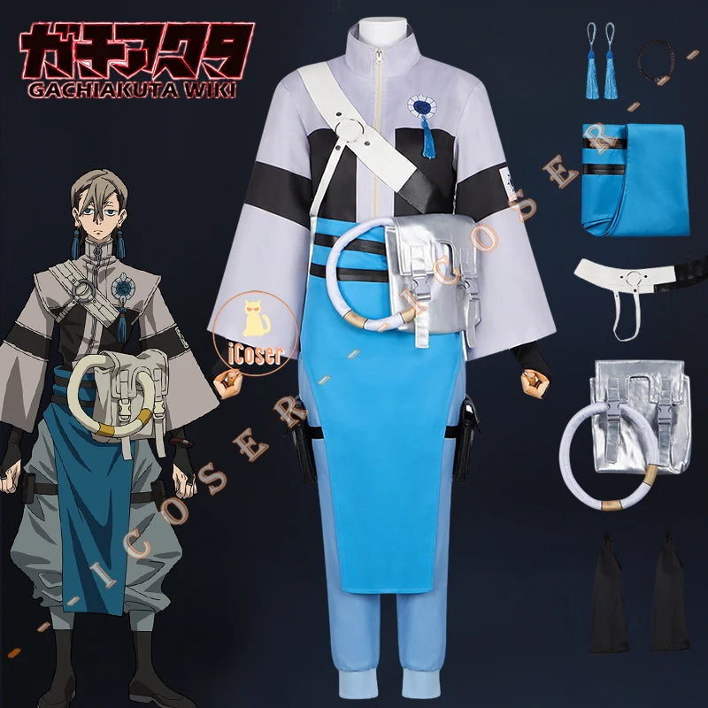 Anime Gachiakuta Zanka Nijiku Cosplay Costume Wig Uniform Earrings Akuta Cleaners Halloween Party for Women Men Role Play Outfit