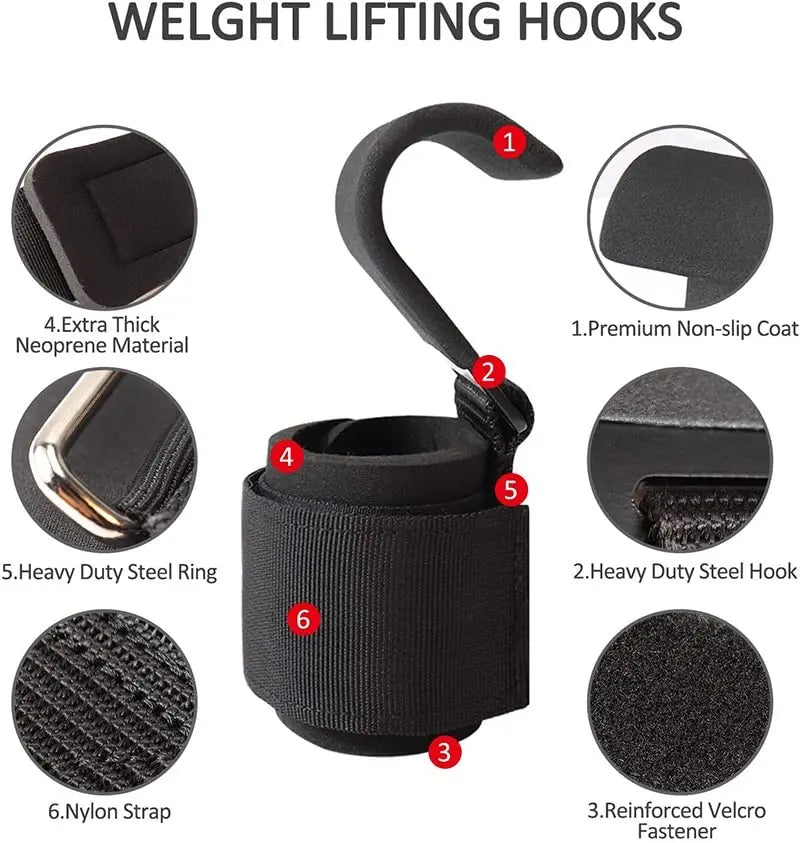 Weight Lifting Hook Grips with Adjustable Wrist Wraps for Gym Fitness Pull-Ups Powerlifting Gloves 1 Pair