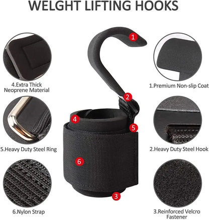Weight Lifting Hook Grips with Adjustable Wrist Wraps for Gym Fitness Pull-Ups Powerlifting Gloves 1 Pair