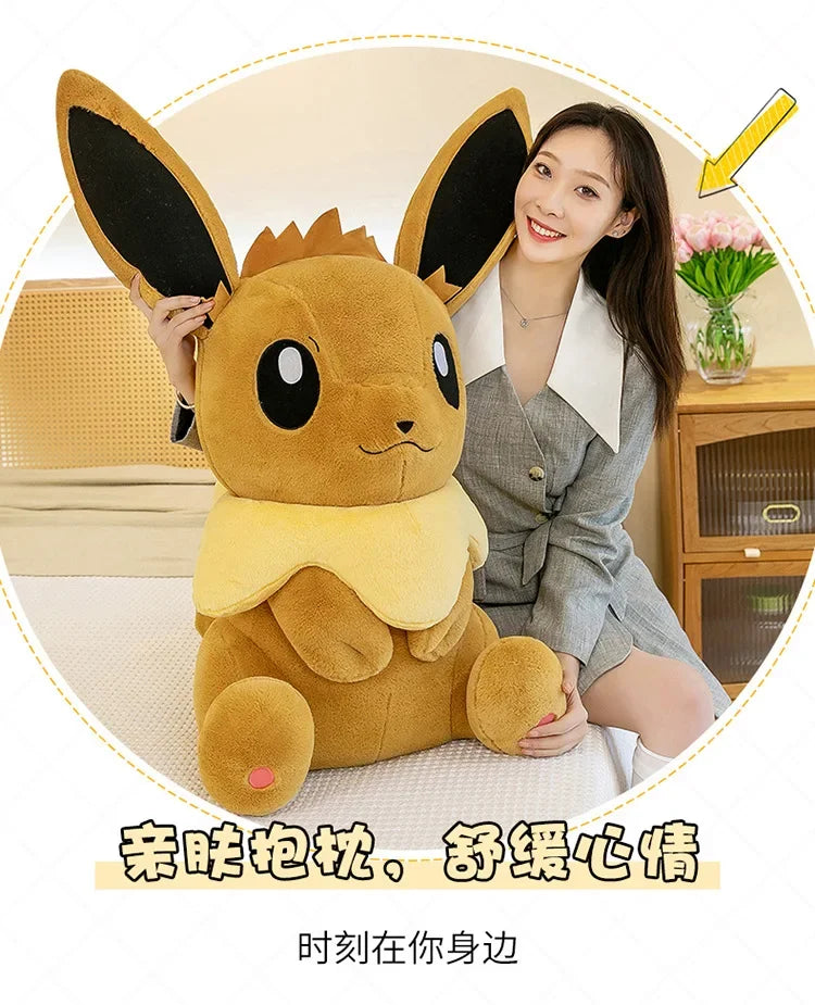 50/60/75CM Pokemon Eevee Plushies Cartoon Anime Kawaii Big Size Ornament Peluche Children Toy Stuffed Comfortable Soft Doll Gift