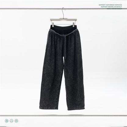 ZODF Retro Women Washed 370gsm Straight Pants Vintage Girls Female Loose Double Waist Wide Leg Cotton Trousers HY1150