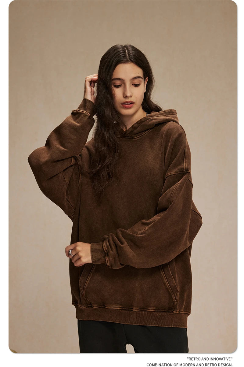 ZODF Vintage Batik Washed 420gsm Cotton Hoodies For Men Unisex Heavyweight Loose Hip Hop Hooded Sweatshirts Pullovers HY0696