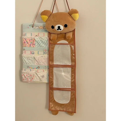 Kawaii Rilakkumas Wall Hanging Storage Bag Cartoon Rilakkumas Bear Door Hanging Bag Large Capacity Sundries Storage Bag Gifts