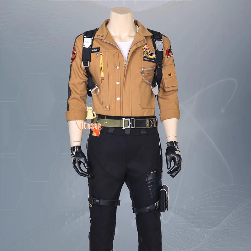 iCoser Love and Deepspace Caleb Cosplay Costume Wig Brown Flying Jacket Supersonic Uniforms Carnival Halloween Party Women Men