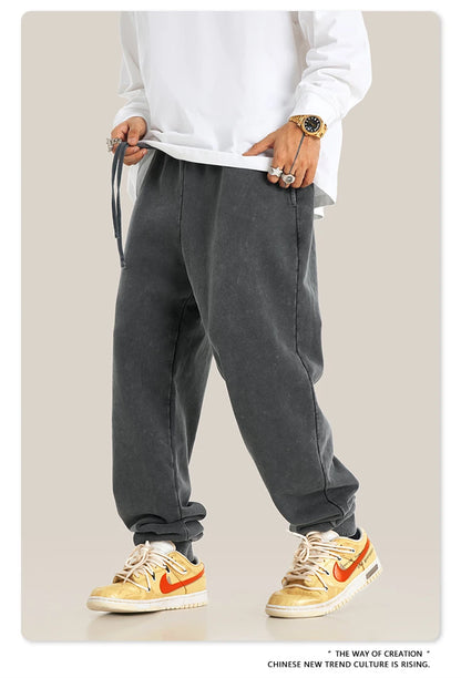 ZODF New Autumn Winter Men Washed 400gsm Sweatpant Unisex Loose Heavyweigh Cotton Sport Joggers Pants Streetwears HY0893
