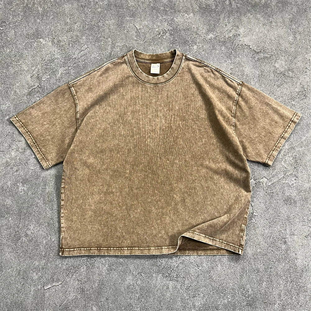 ZODF New Hip Hop Washed Cotton Boxy T-Shirts For Men Unisex Retro Loose Fit Basic Short Version T Shirt Brand Tops HY1076