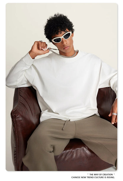 ZODF Autumn Winter 425gsm Long Sleeve T-Shirt American Retro Unisex Loose Heavyweight Basic Cotton T Shirts TEE HY0676