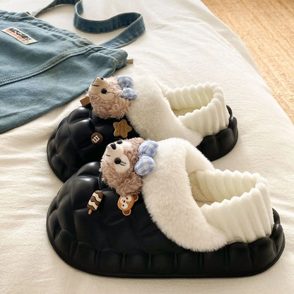 Disney Shelliemay Detachable Cotton Shoes Eva Thick Bottom With Velvet For Outer Wear, Warm And Waterproof Adult Cotton Dragging