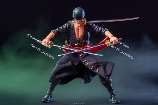1/12 Anime One Piece Roronoa Zoro Man Soldier Mini Hemline Long Black Green Windbreaker Coat Toys Accessory For 6" Shf Figure
