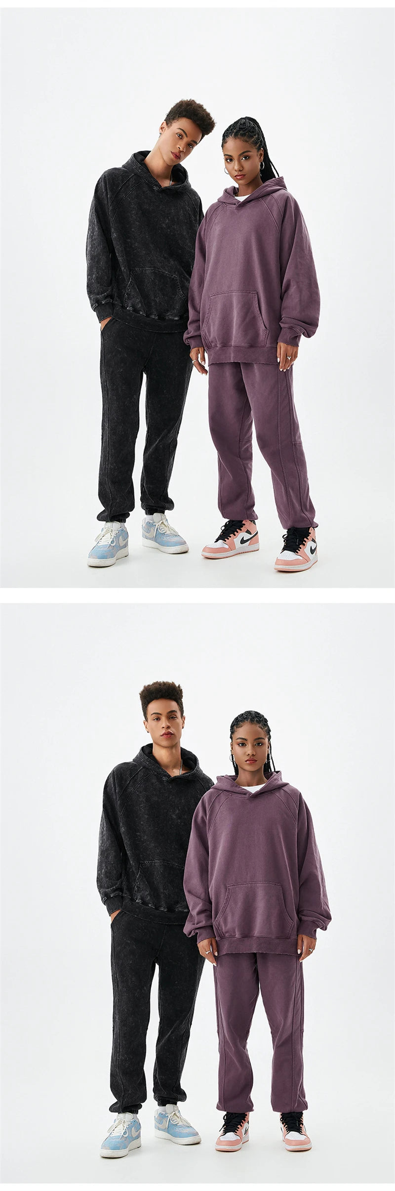 ZODF New Autumn Winter Batik Washed Cotton Sweatpants For Men Unisex Distressed Patchwork Loose 420gsm Sport Jogger Pants HY0724