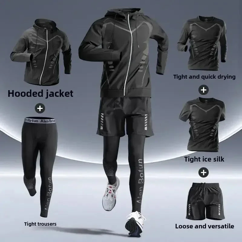 Men’s Fitness Running Set Tight-Fit Quick-Dry Sportswear for Autumn Night Runs Training and Cycling Gear - army green
