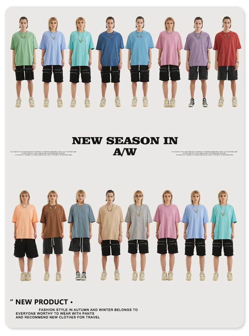 ZODF Trendy 2025 Men Basic Solid Cotton T-Shirts Unisex Male 190gsm Summer Loose Comfortable Soft Tees Shirt Streetwears HY0040