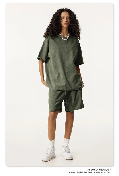 ZODF New 2025 Men Summer Loose Edge Washed Cotton Shorts Unisex Retro High Street Distressed 330gsm Shorts Brand Clothes HY1056