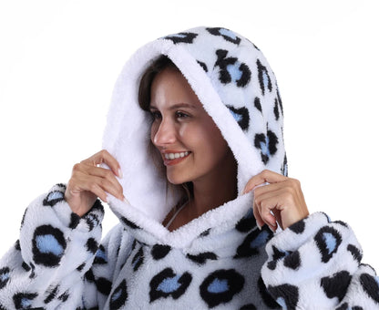 Winter Hoodies Women Men Clothes Blue Leopard Sweatshirt Korean Style Pullover Fleece Giant Oversized Blanket with Long Sleeves