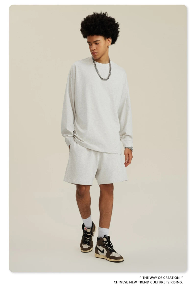 ZODF NEW Autumn Men's Solid Full Sleeve T Shirts Unisex Loose Oversized Casual 305GSM Cotton Basic T-Shirt Brand TEE HY0209