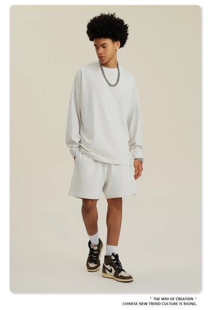 ZODF NEW Autumn Men's Solid Full Sleeve T Shirts Unisex Loose Oversized Casual 305GSM Cotton Basic T-Shirt Brand TEE HY0209