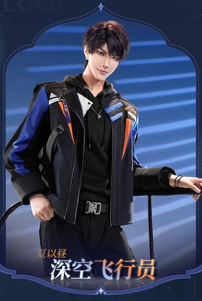 iCoser Love and Deepspace Caleb Cosplay Costume Wig Flying Jacket Uniform Necklace Halloween Party for Women Men Carnival Props