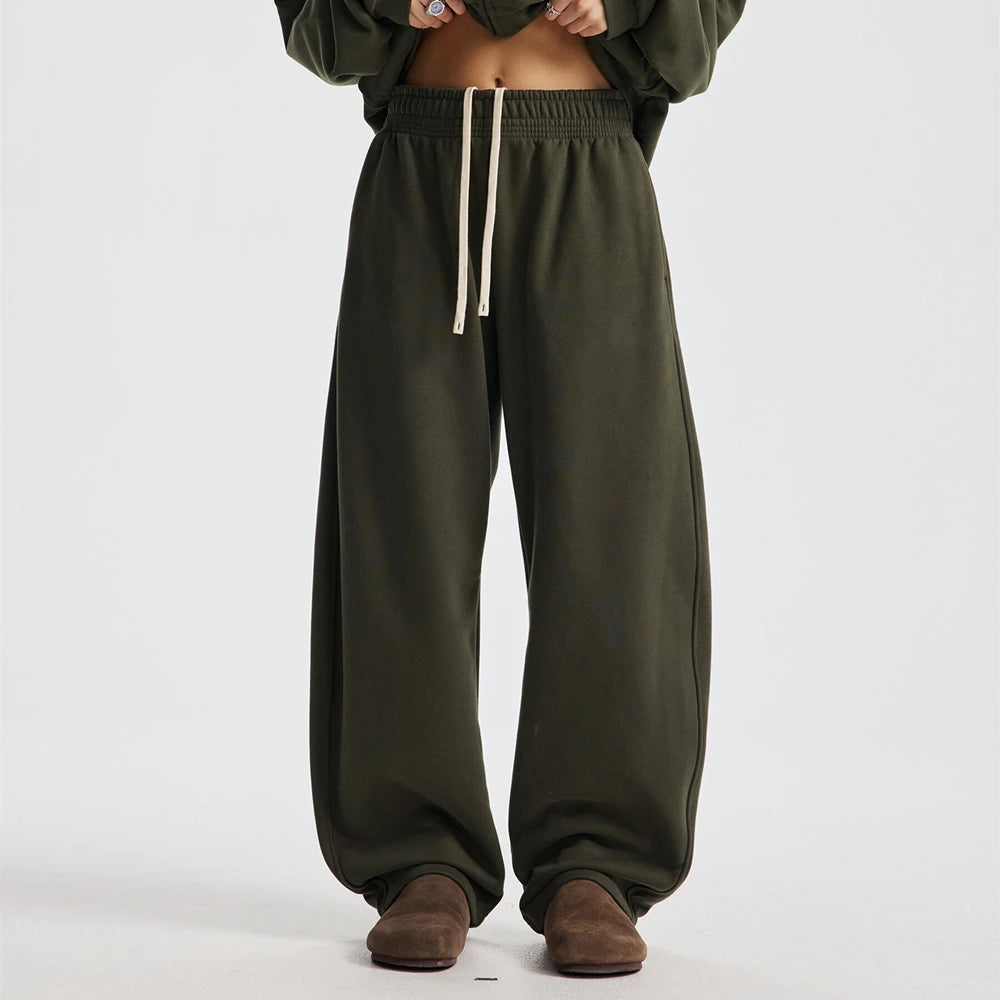 ZODF 2025 Winter 430gsm Unisex Fleece Straight Sweatpants Thick Warm Casual Oversized Trousers HY1170 - Oliver Gren / M